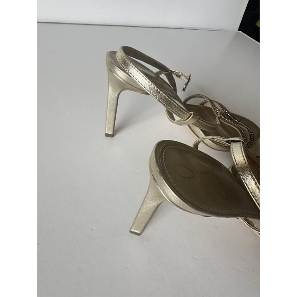 Sam Edelman Daisie Sandals Heels Molten Gold Metallic Leather - Picture 4 of 5